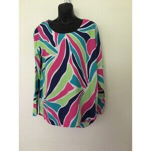 Escapada Pink Navy Green Turquoise White Print Tunic Top Size S Small